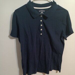 LEE RIDERS Women's Navy Blue Short Sleeve Polo Shirt Size L